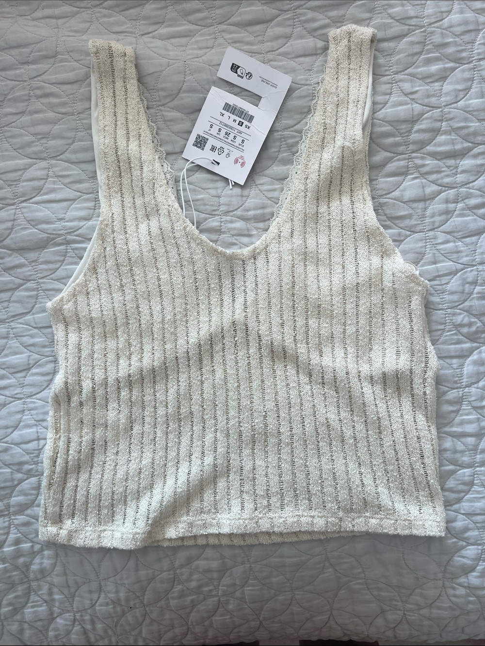 Pull&Bear Cream Ribbed V‑Neck Tank Top - Picture 5 of 5